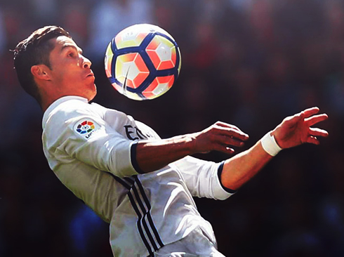 Cristiano Ronaldo controlling the ball with his chest