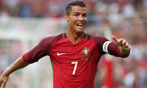 Cristiano Ronaldo running happy after scoring for Portugal in 2016