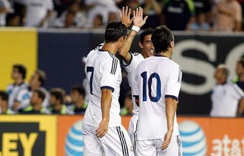 Cristiano Ronaldo with Angel Di María and Mesut Ozil, in Real Madrid 2012-2013 pre-season