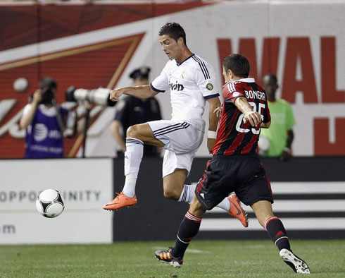 Cristiano Ronaldo passing by Bonera, in Real Madrid 5-1 AC Milan, for the World Football Challenge pre-season tournament in 2012