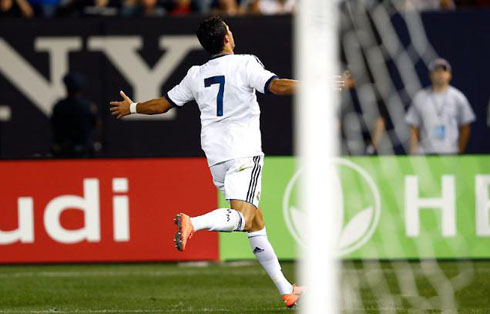 Cristiano Ronaldo celebrating his first goal for Real Madrid during the 2012-2013 pre-season, in 5-1 win against AC Milan