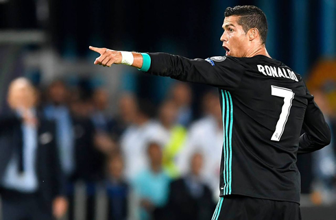 Cristiano Ronaldo shouting and passing instructions on the pitch