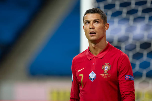 Cristiano Ronaldo looking to the top of the stands during a game for Portugal