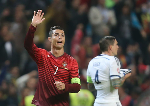 Cristiano Ronaldo saying hello to the stands during a game for Portugal