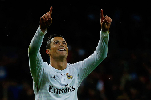 Cristiano Ronaldo celebrating his late goal at the Bernabéu, in Real Madrid 5-1 win over Rayo Vallecano