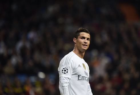 Cristiano Ronaldo looking to his right side, in a UEFA Champions League fixture