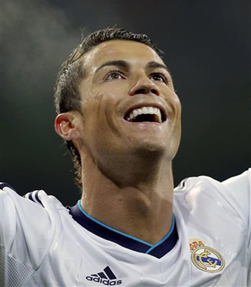 Cristiano Ronaldo putting his head up and smiling, in Real Madrid 2013