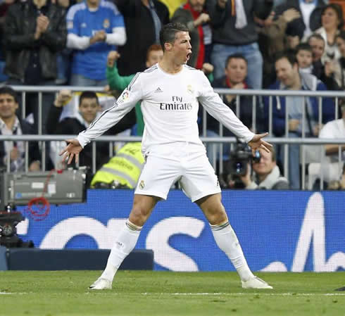 Cristiano Ronaldo stance during his goal celebration for Real Madrid in 2014