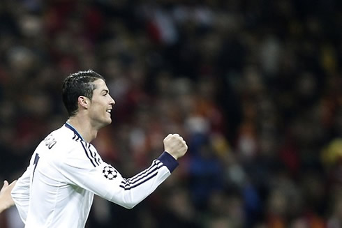 Cristiano Ronaldo looking happy after putting Real Madrid on the lead against Galatasaray, on April 9, 2013