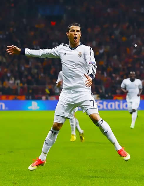 Cristiano Ronaldo joy when celebrating Real Madrid's goal against Galatasaray, during the UEFA Champions League 2nd leg, in April 2013