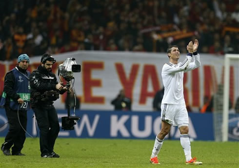 Cristiano Ronaldo thanking Real Madrid fans support in Turkey against Galatasaray, by walking towards them in the end and applauding their efforts