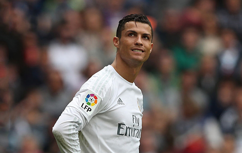 Cristiano Ronaldo looking to the stands, seeking for someone from his family