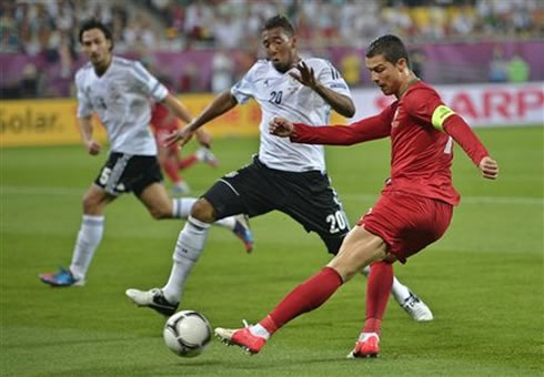 Cristiano Ronaldo left foot cross in the game between Germany and Portugal for the EURO 2012