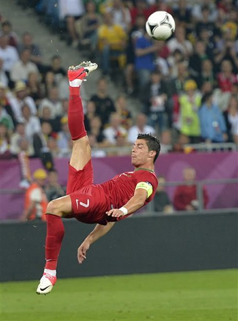 Cristiano Ronaldo over-head and bycicle kick in the EURO 2012, when Portugal faced Germany in the group stages