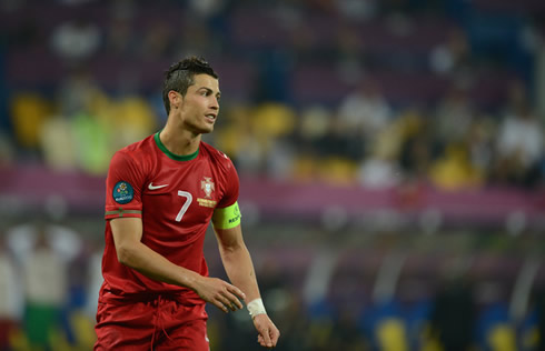 Cristiano Ronaldo wearing the Portuguese National Team red jersey in the EURO 2012