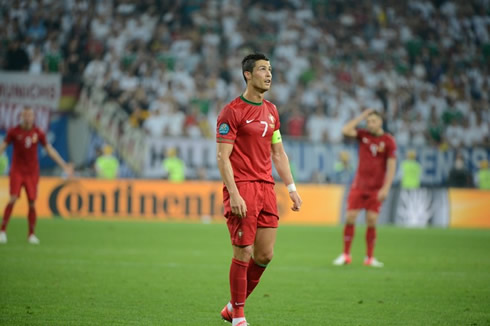 Cristiano Ronaldo frustrated after Portugal conceded a goal against Germany, in the EURO 2012