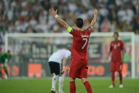 Cristiano Ronaldo opening his arms in Portugal 0-1 Germany, for the EURO 2012