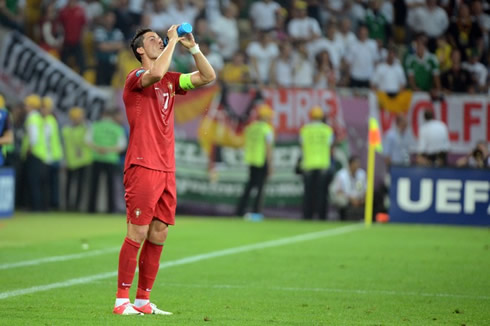 Cristiano Ronaldo drinking water in Portugal vs Germany, in the EURO 2012