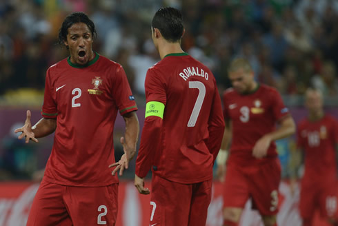 Bruno Alves screaming at Cristiano Ronaldo, during the game between Germany and Portugal for the EURO 2012