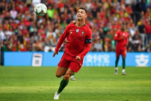 Cristiano Ronaldo chasing a ball in Portugal vs Netherlands in 2019