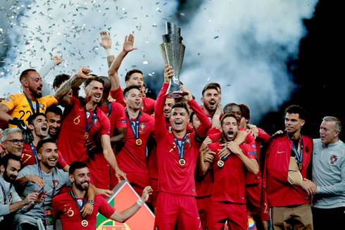 Cristiano Ronaldo lifts the UEFA Nations League trophy in 2019