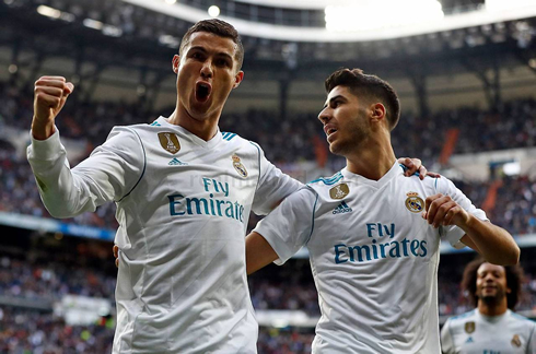 Cristiano Ronaldo and Asensio celebrate Real Madrid goal at the Bernabéu