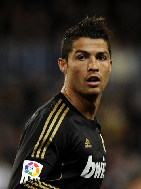 Cristiano Ronaldo in a Real Madrid black jersey 2011-2012