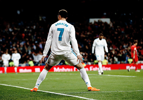 Cristiano Ronaldo doing his goalscoring celebration in Real Madrid 5-2 Real Sociedad