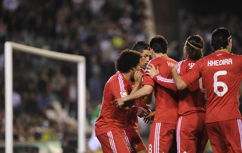 Cristiano ronaldo and Marcelo dancing in Real Madrid goal vs Betis, in 2012