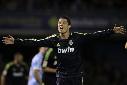 Cristiano Ronaldo celebrating Real Madrid goal in 1-2 away win against Celta de Vigo, with his arms wide open