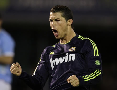 Cristiano Ronaldo not holding anything back after scoring against Celta de Vigo, in 2013
