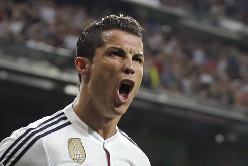 Cristiano Ronaldo screams to celebrate his goal in Real Madrid vs Schalke
