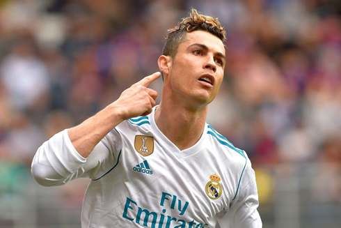 Cristiano Ronaldo points to his ear after scoring for Real Madrid in a away game in La Liga