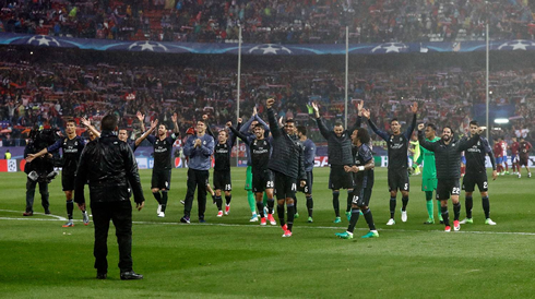 Real Madrid players celebrate the qualification to the Champions League final at the Vicente Calderón in May of 2017