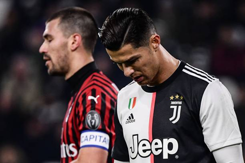 Cristiano Ronaldo looks down during the game between Juve and Milan