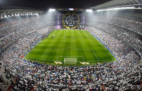Santiago Bernabéu incredible photo showing the atmosphere before a Real Madrid vs Barcelona Clasico in La Liga