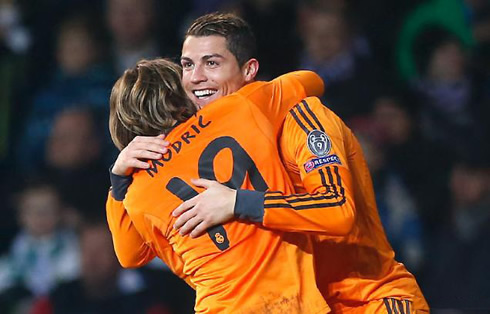Cristiano Ronaldo hugging Luka Modric