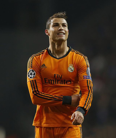 Cristiano Ronaldo looking happy during a Real Madrid Champions League match