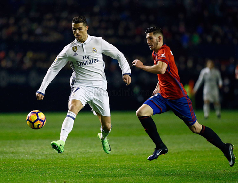 Cristiano Ronaldo bringing the ball down with his right foot control