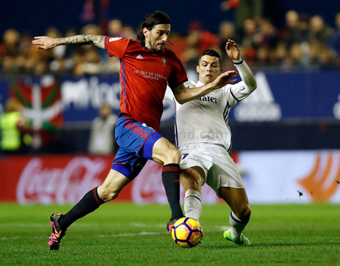 Cristiano Ronaldo in a defensive action, in Osasuna v Real Madrid for La Liga 2017
