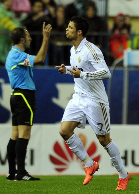 Cristiano Ronaldo cocky face, in Real Madrid goal celebrations in La Liga 2012