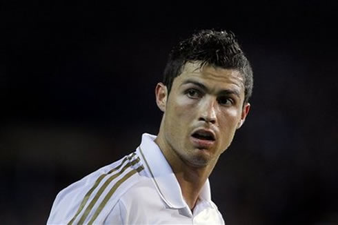 Cristiano Ronaldo looking surprised in a Real Madrid game 2012