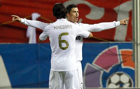 Cristiano Ronaldo celebrating Real Madrid with Sami Khedira, in 2012