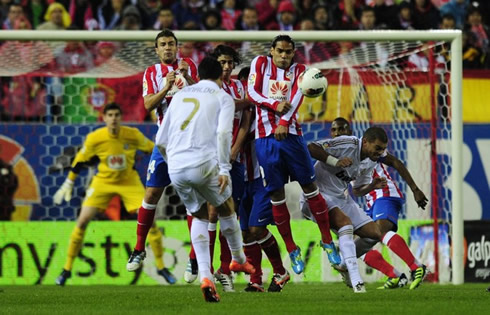 Cristiano Ronaldo free-kick curve ball, in Atletico Madrid vs Real Madrid, for La Liga 2011/2012