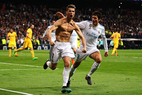 Cristiano Ronaldo shirtless celebrates Real Madrid vital goal against Juventus in 2018
