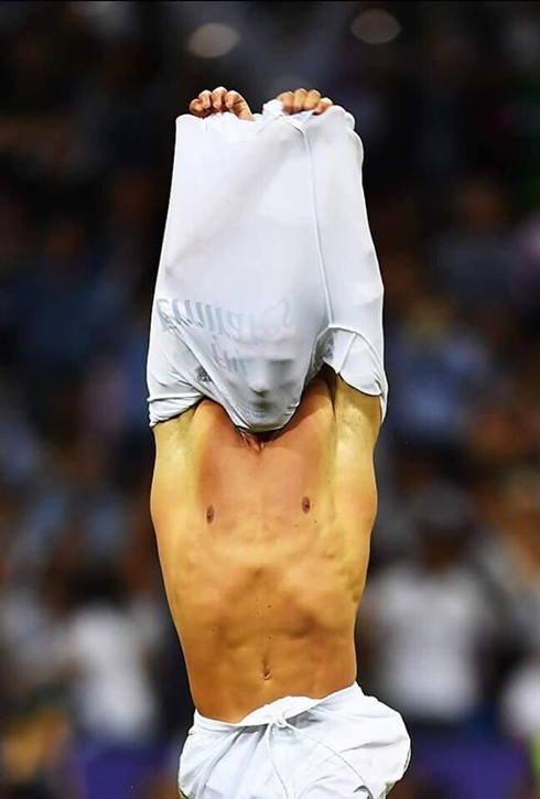 Cristiano Ronaldo pulling off his shirt after scoring in Real Madrid vs Juventus