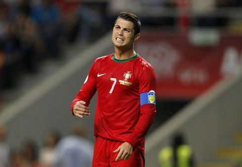 Cristiano Ronaldo making an ugly face after Portugal missed another good chance to score in their game against Azerbaijan, in 2012