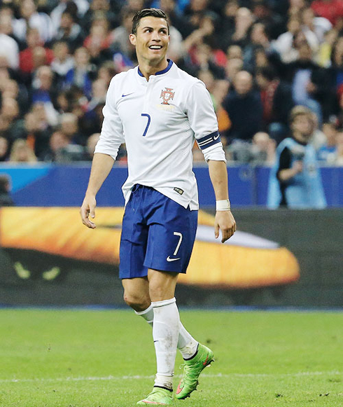 Cristiano Ronaldo looking to the stands and smiling