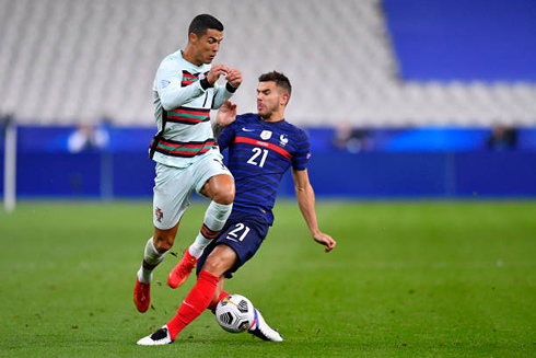 Cristiano Ronaldo getting tackled in France vs Portugal