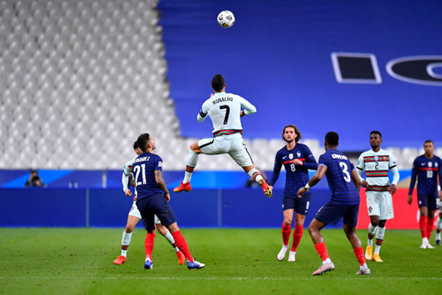 Cristiano Ronaldo hanging in the air in France vs Portugal in 2020